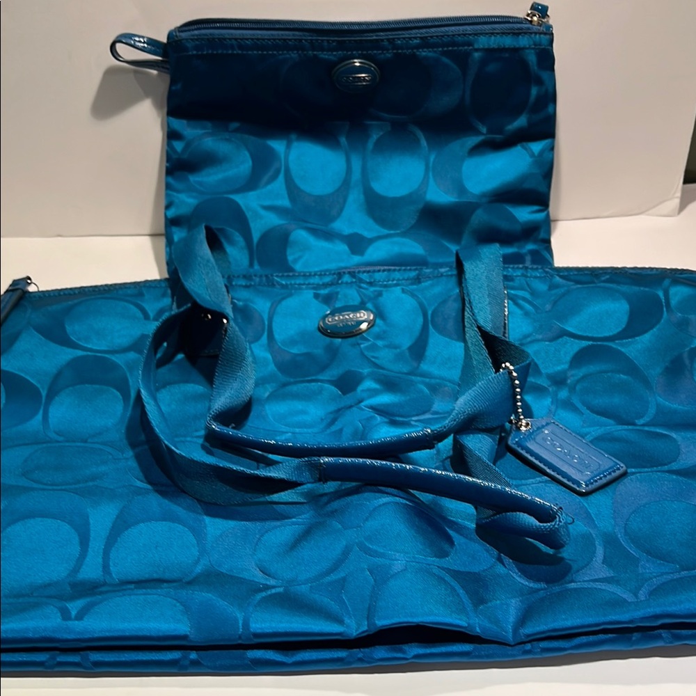 Coach Blue Weekend Packable Signature Tote Bag